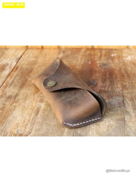 Hand-Stitched Crazy Horse Leather Sunglasses Case Vintage Eyeglass Holder